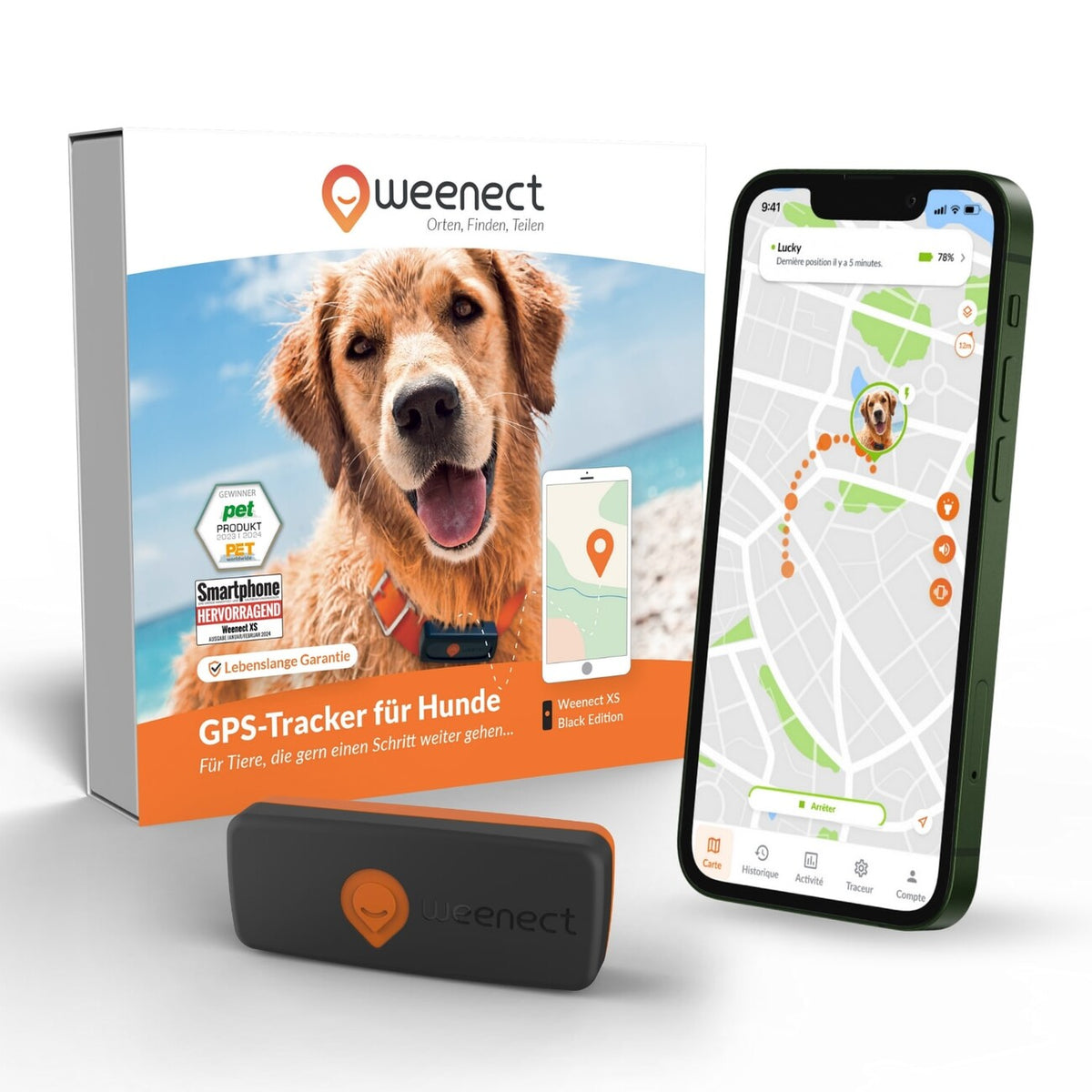 XS GPS Tracker für Hunde mit Lebenslanger Garantie – weiß