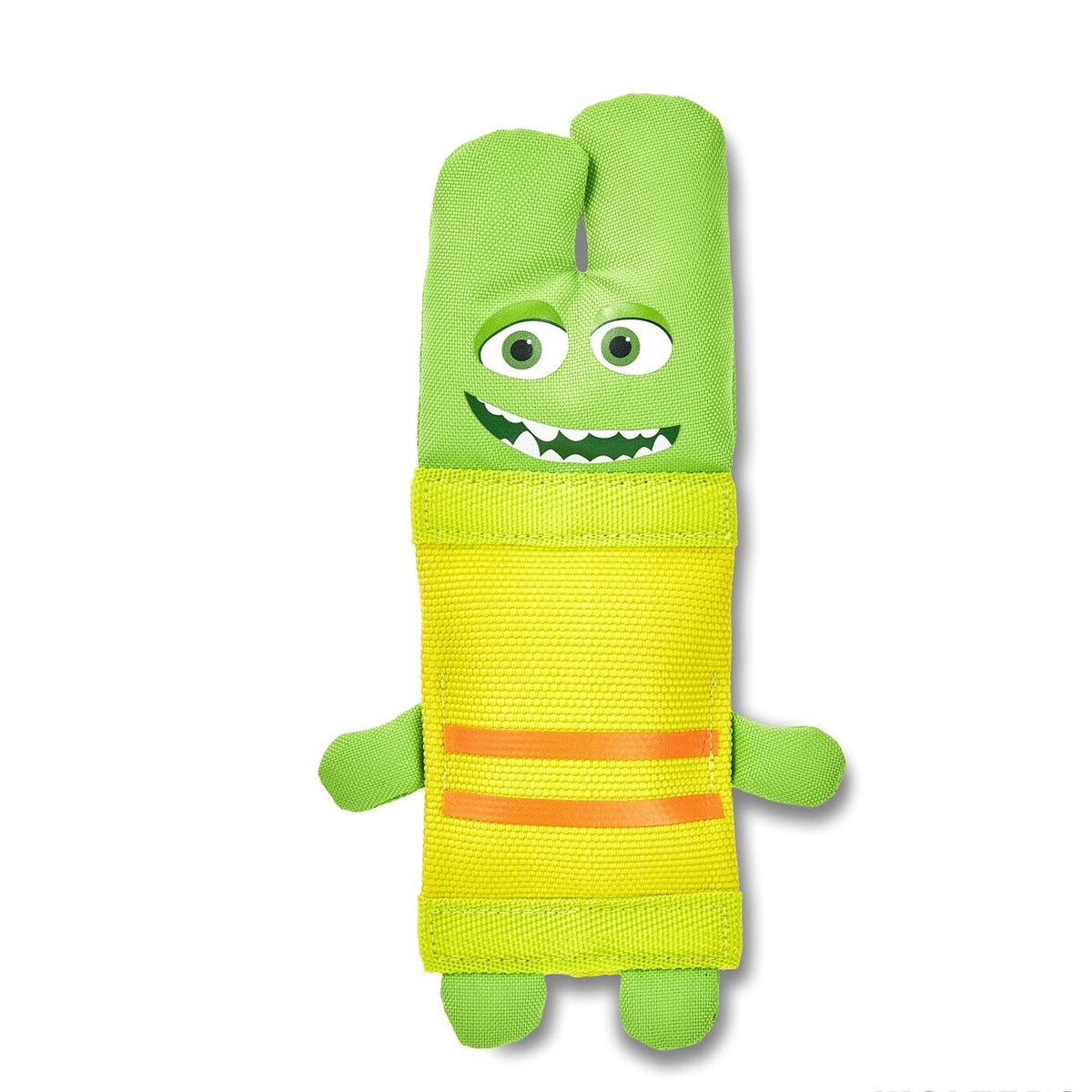Funny Monster Hunde Dummy aus Feuerwehrschlauch – 24x13x3 cm, gelb/grün