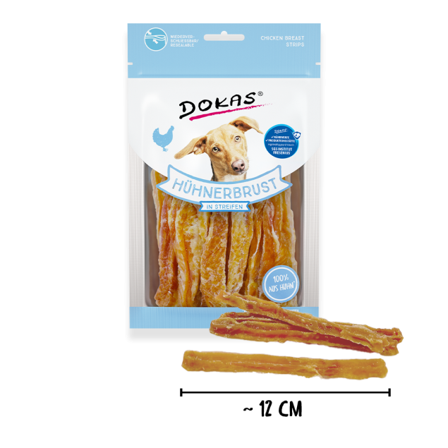 Dokas Hühnerbrust Kaustreifen für Hunde – 93 % Huhn