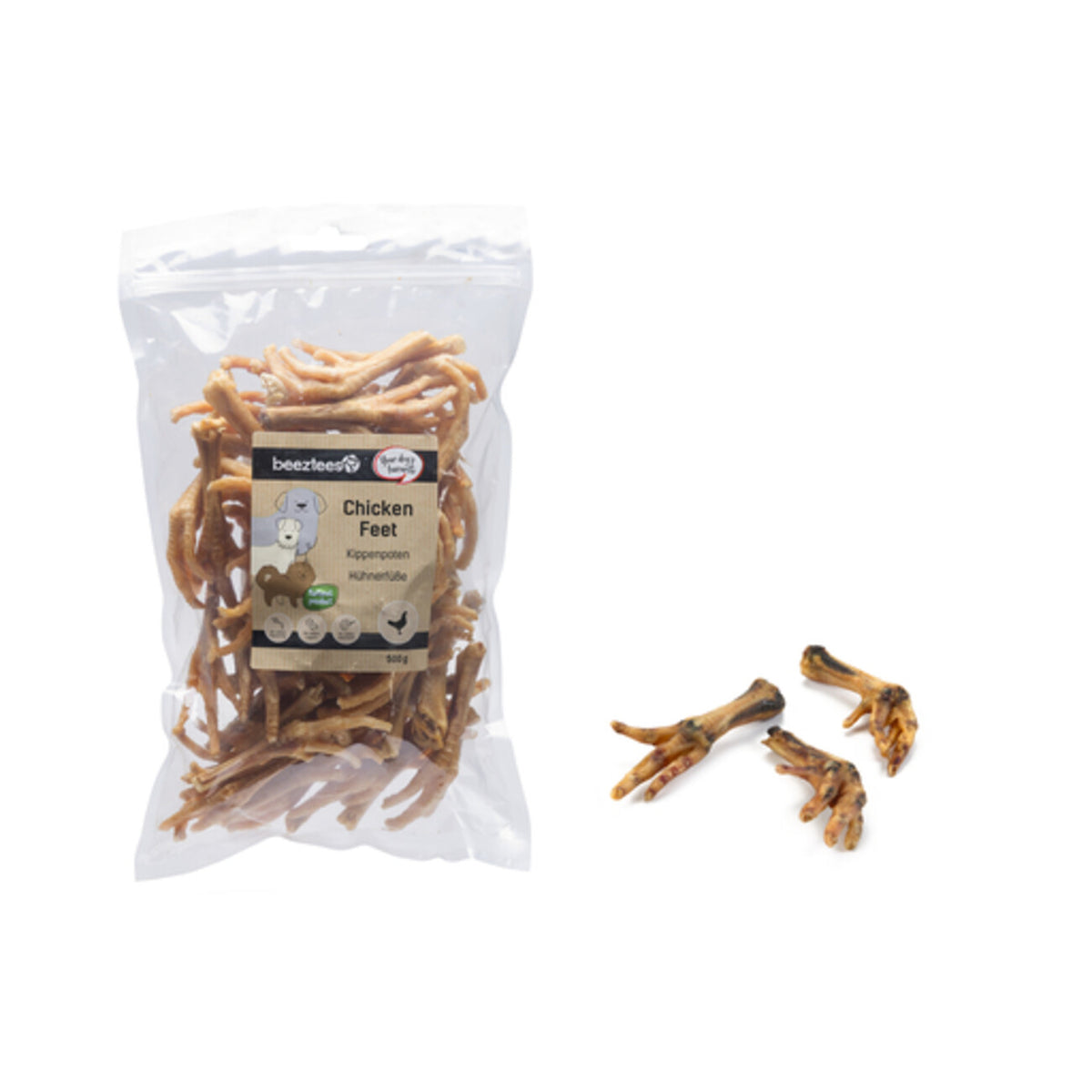 Beeztees Natürliche Hühnerfüße 500 g | Glutenfreier Kausnack für Hunde – 500g