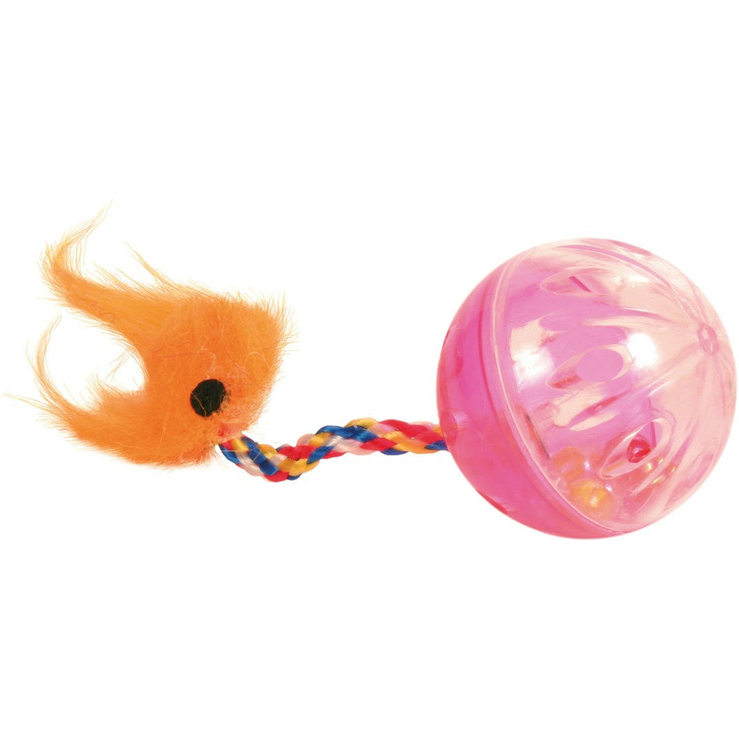 2 Rasselbälle mit Spielschwanz für Katzen – ø 4 cm