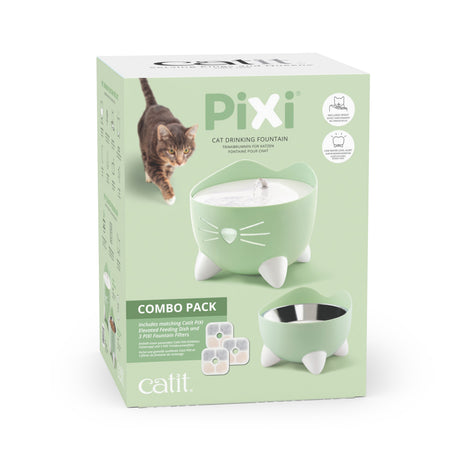 Catit PIXI Combo Kit – Trinkbrunnen, erhöhter Futternapf & 3 Filter in Mintgrün für Katzen
