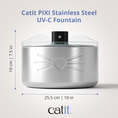 Catit PIXI UV-C Edelstahl-Trinkbrunnen für Katzen – Kabellos & 5L XXL