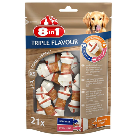 8in1 Triple Flavour Kauknochen – XS, 7 Stück, für kleine Hunde bis 12 kg