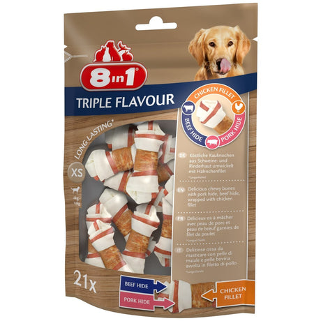8in1 Triple Flavour Kauknochen – XS, 21 Stück, für Hunde bis 12 kg