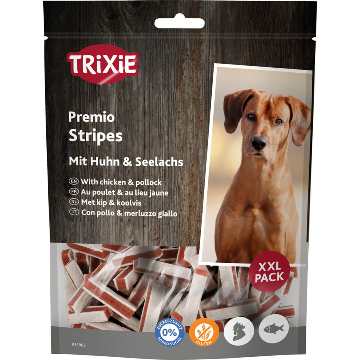 Premio Fish Chicken Hundesnack – Hühnchen & Lachs, Stripes, XXL Pack, 300g