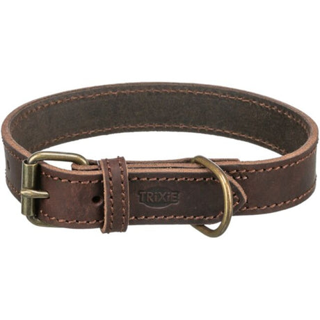 Rustic Fettleder Hundehalsband – XS–S: 27–34 cm/18 mm, dunkelbraun