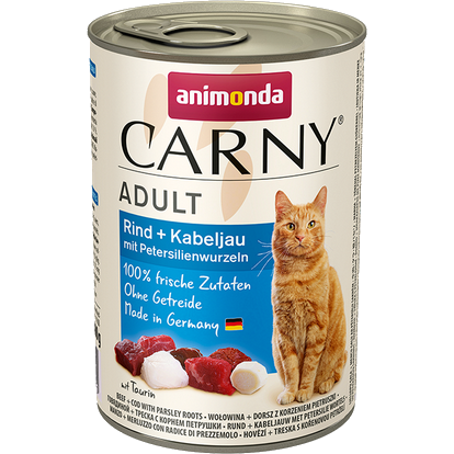 Carny Adult Katzenfutter – Rind, Kabeljau & Petersilie 6x400g