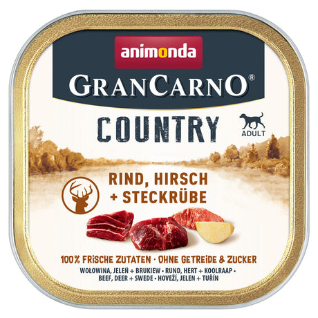 GranCarno Country Adult Hundefutter – 22 x 150g, Rind, Hirsch & Steckrübe