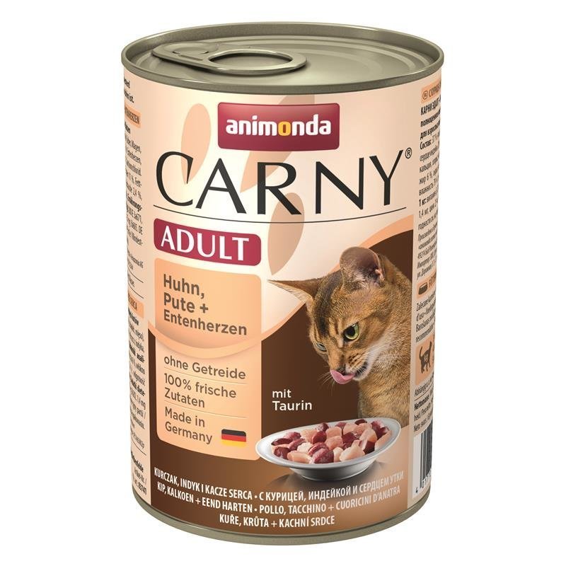 Katzen Nass Futter Carny Adult – Huhn & Pute & Entenherzen, 6x400g