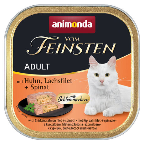 Animonda Vom Feinsten Katzenfutter mit Schlemmerkern – mit Huhn, Lachfilet & Spinat 32x100g