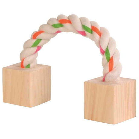 Baumwollspielseil mit Holz für Kleintiere – 20 cm