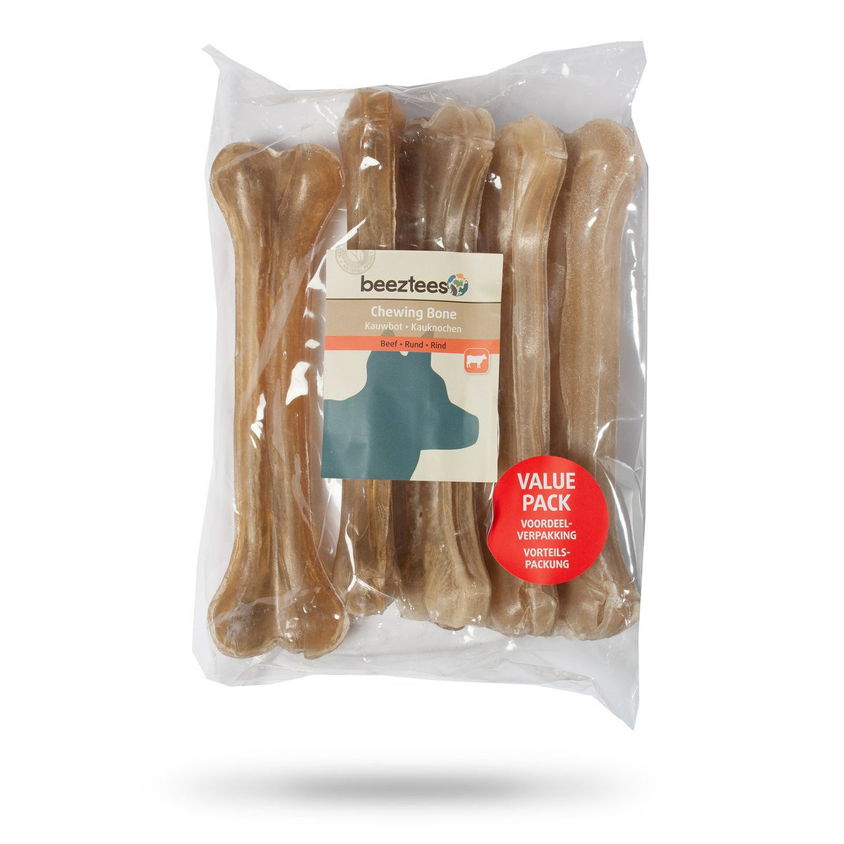 Beeztees Hundesnack Kauknochen Rinderhaut im Vorteilspack – L: 21 cm 5 Stk.