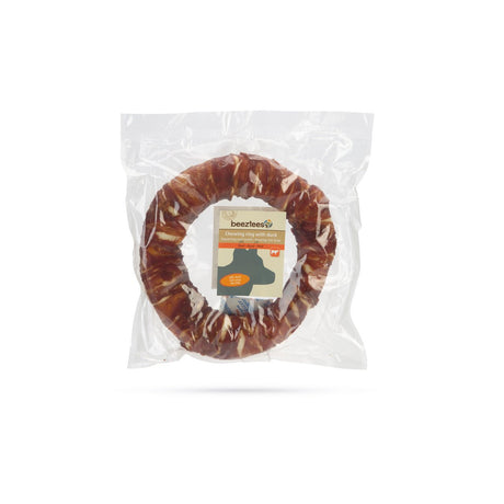 Beeztees Hundesnack Rinderhaut Ring mit Ente – groß, ø 19 cm - 1 Stück