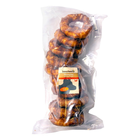 Beeztees Hundesnack Rinderhaut Ring mit Ente – mittel, ø 12.5 cm - Vorteilspack mit 10 Stück