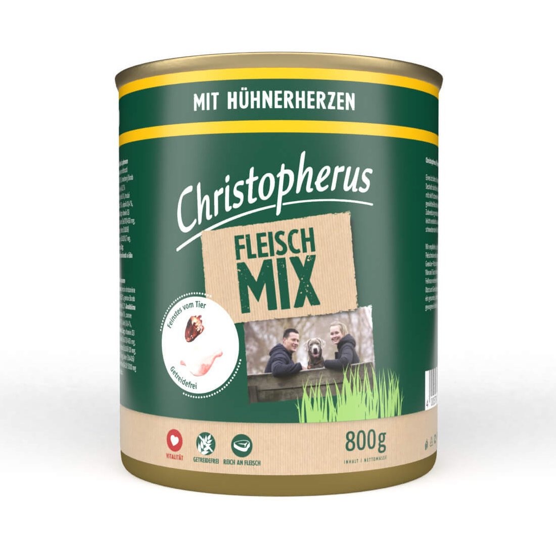 Christopherus Hundefutter Dose Fleischmix – mit Hühnerherzen 6x800g