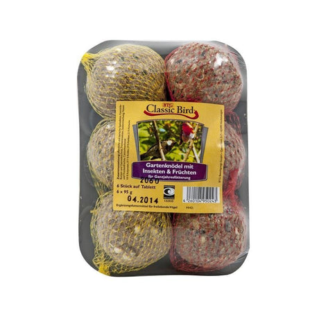 Classic Bird Gartenknödel mit Früchten & Insekten – 6 Stück auf Tablett