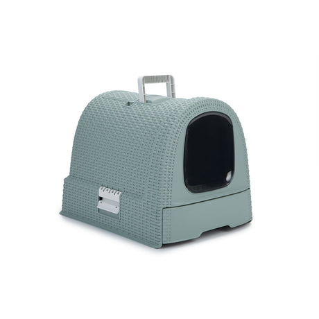 Curver Petlife Katzentoilette Style in Rattan Optik – 51 x 38,5 x 39,5 cm, blau