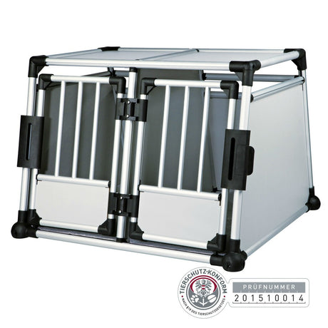 Trixie Doppel Transportbox Alubox Autobox für 2 Hunde – Aluminium, 93 × 64 × 88 cm