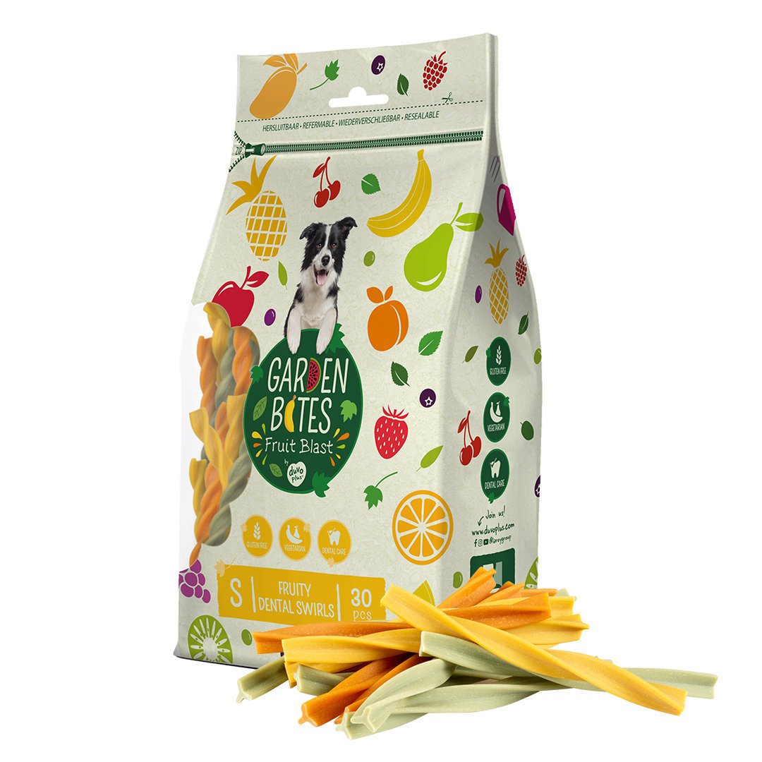 Garden Bites Fruity Dental Swirls – 230 g - 30 Stück à 13 cm