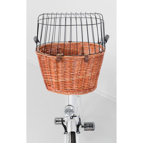 Front Hundefahrradkorb aus Weide mit Gitter
