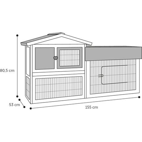 Kaninchenstall Aurora Rustic - Dein Traumzuhause für Langohren! – 155 x 53 x 80,5 cm