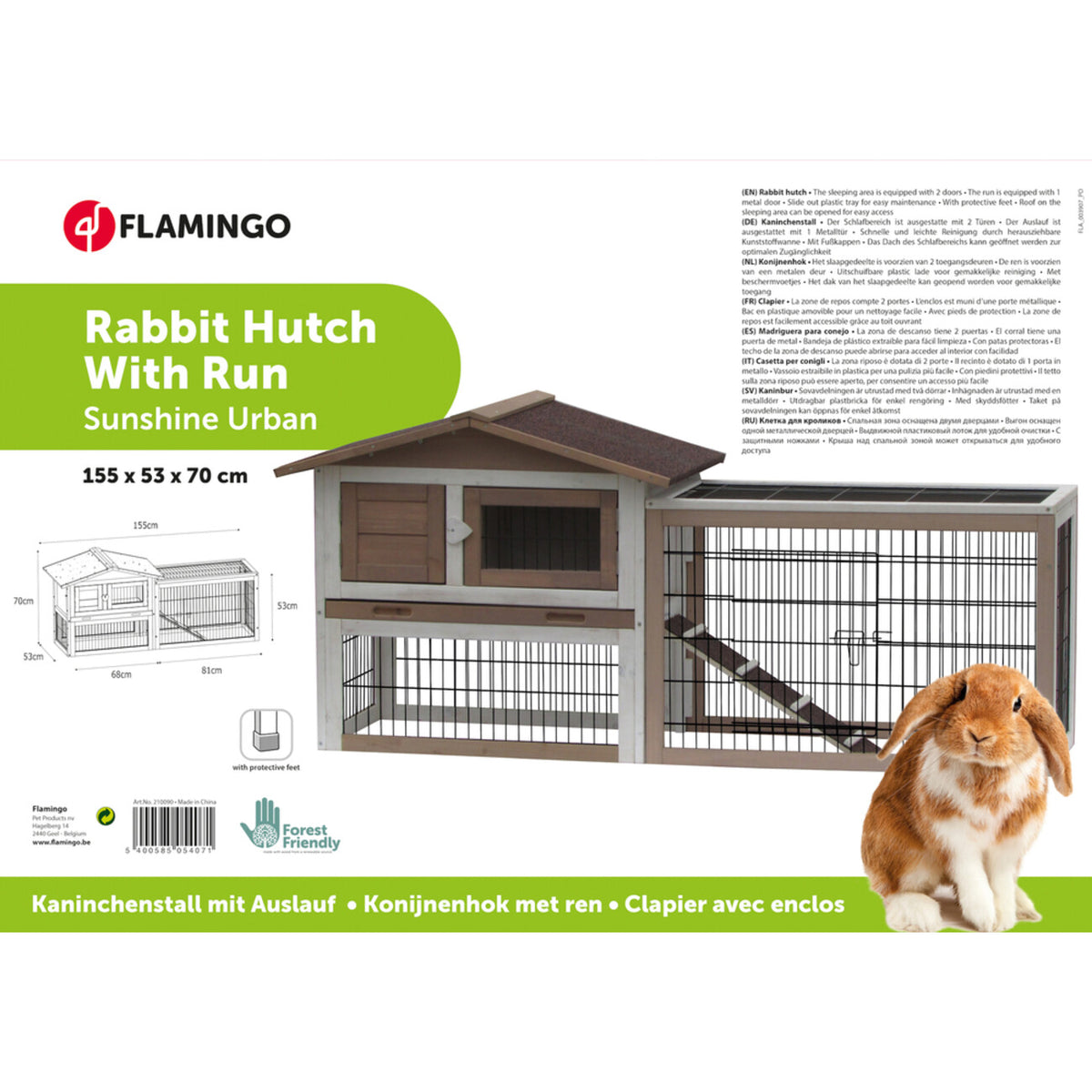 Kaninchenstall Sunshine Urban - Dein Kaninchen-Paradies! – 155 x 53 x 70 cm