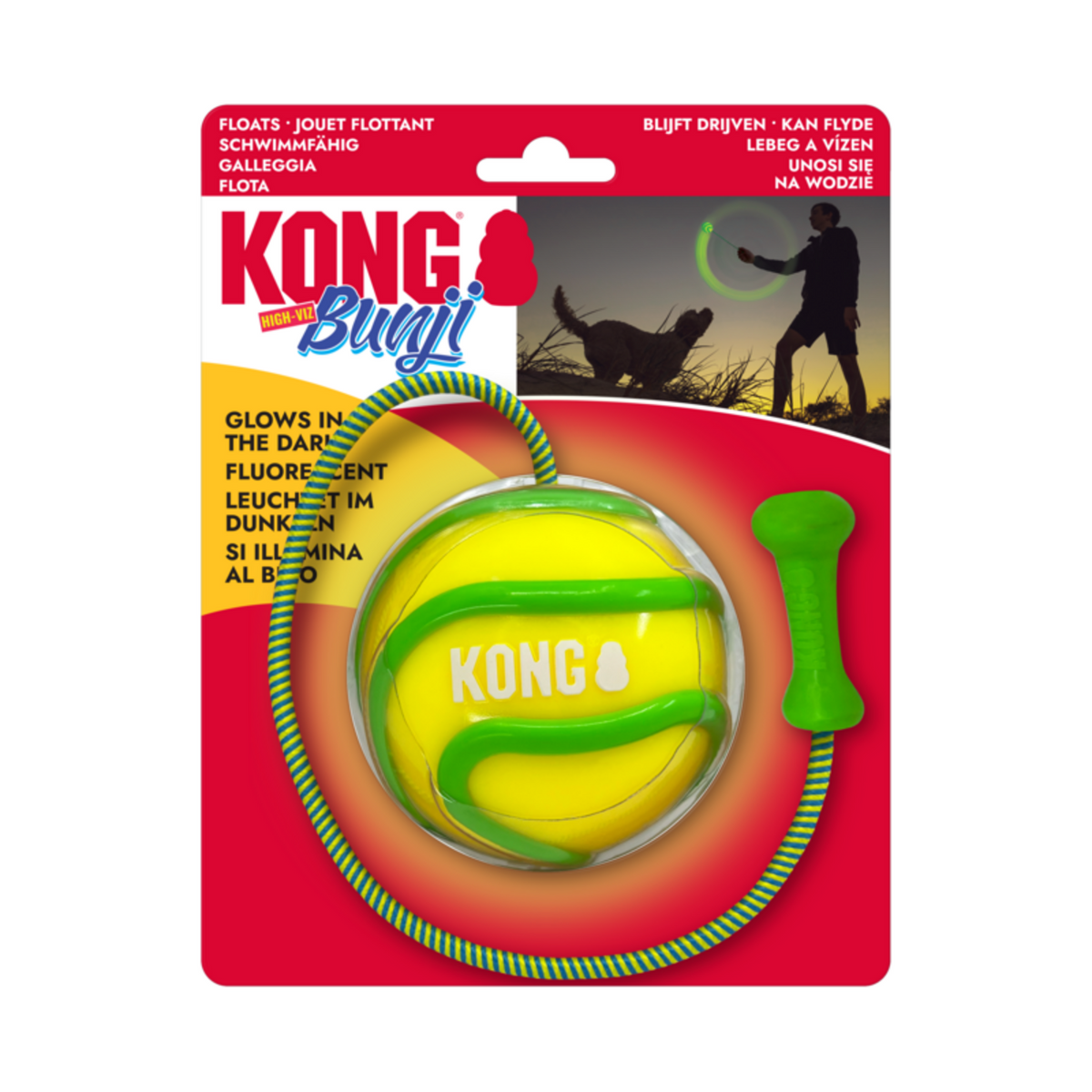 KONG Bunji High-Viz Ball - Der leuchtende Spaß für deinen Hund! – Ø 8 cm