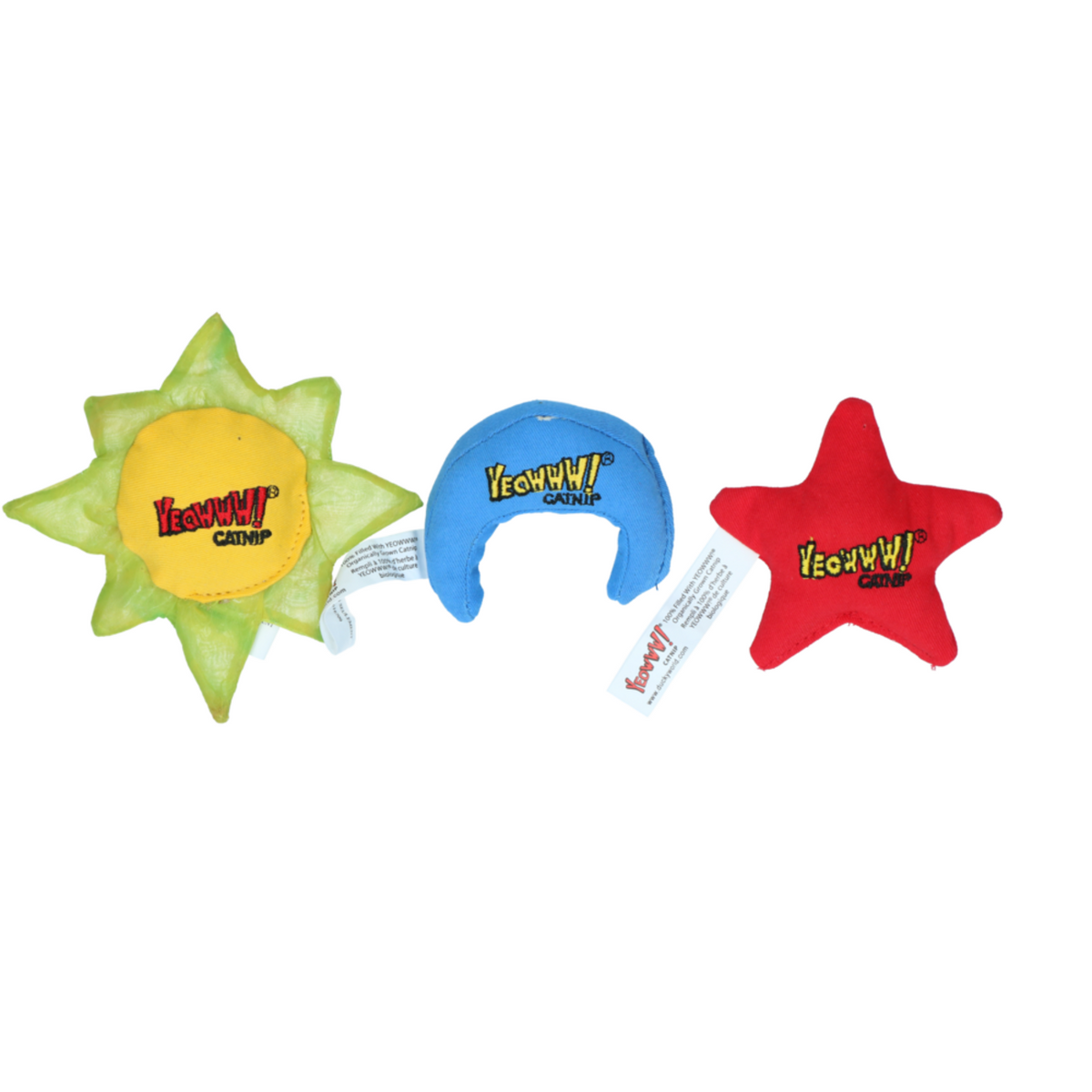 Yeowww! Katzenspielzeug Sun Moon and Stars – Trio Set mit stärkster Bio-Katzenminze – 3 Stück, ca. 8-10 cm