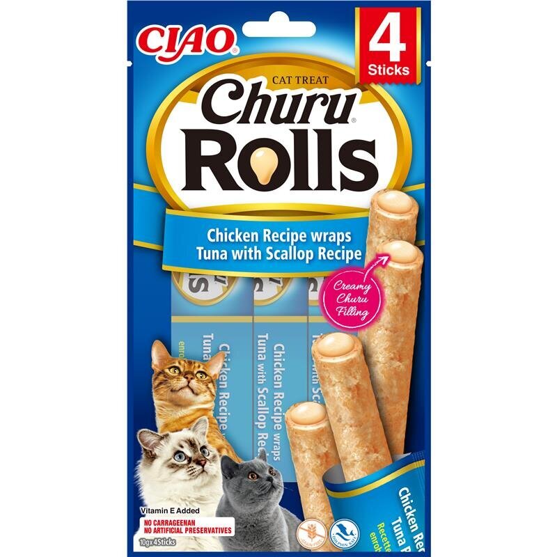 Inaba Cat Churu Rolls Katzensnack – Huhn mit Thunfisch & Jakobsmuschel 4 x 14g