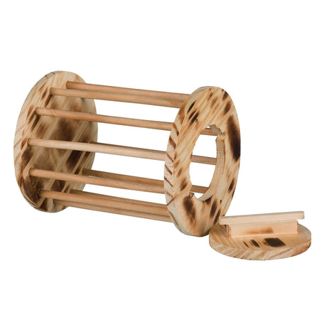 Kleintier Heuraufe rund mit Deckel Holz, geflammt