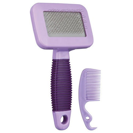 Kleintier Softbürste mit Bürstenreiniger – 7 × 13 cm, zufällige Farbe