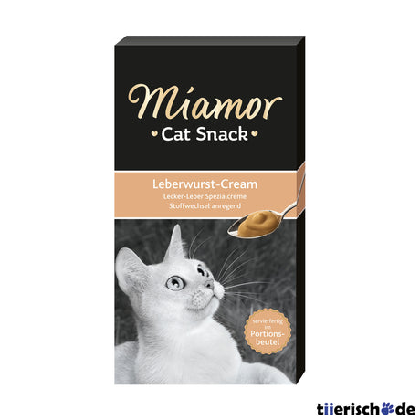 Miamor Schleck Snack Cream für Katzen – Leberwurst Cream, 6x15g