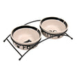 Keramik Hundenapf Set mit Metallhalterung – 2 × 0,6 l/ø 15 cm, weiß/schwarz