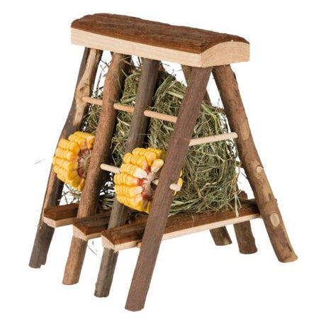 Natur-Snack Heuraufe mit Heu und Getreideringen – 17 × 20 × 17 cm, Ringe: 60 g/H