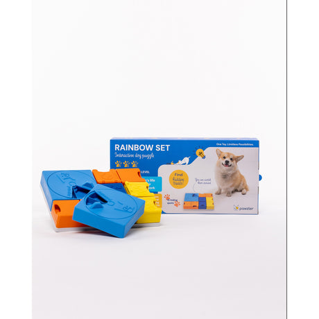 Interaktives Hunde Leckerlie Spielzeug mit individuellen Kombinations Möglichkeiten – Rainbow Set: 8 Teile, 15 Verstecke