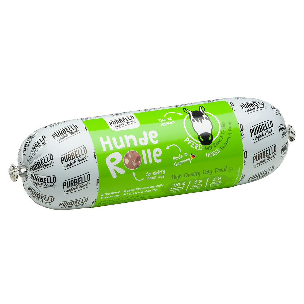 PurBello Hundewurst Hundefutter – Pferd 800g