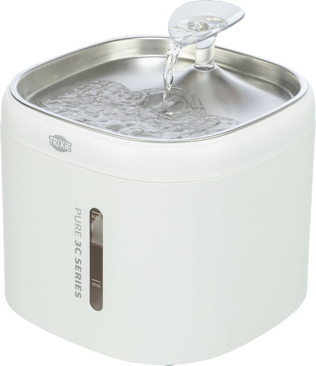 TRIXIE Aqua Pure Trinkbrunnen für Hunde & Katzen – Edelstahlschale, 2 L, Wasserstandsanzeige