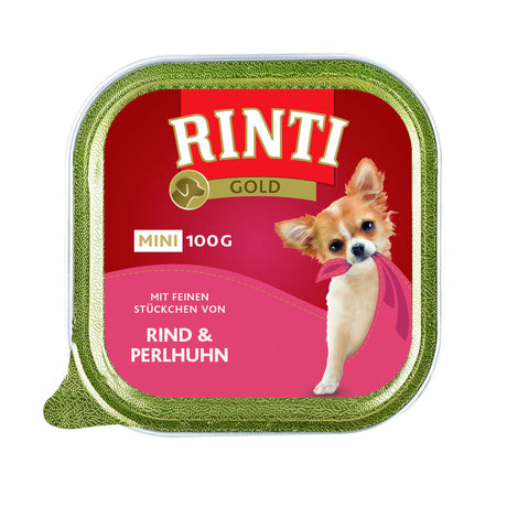 Rinti Gold Mini Nassfutter für kleine Hunde – Rind & Perlhuhn 16x100g