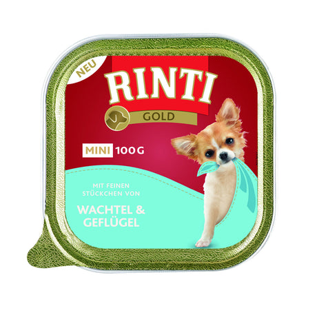 Rinti Gold Mini Nassfutter für kleine Hunde – Wachtel & Geflügel 16x100g