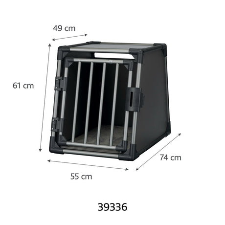 TRIXIE Hunde Alubox Transportbox Aluminium in Grafit – Sicherer Reisebegleiter fürs Auto
