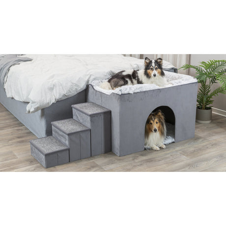 Hunde Beistellbett Harvey mit Treppe und Höhle