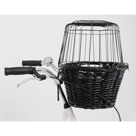 Hundefahrradkorb aus schwarzer Weide mit Gitter