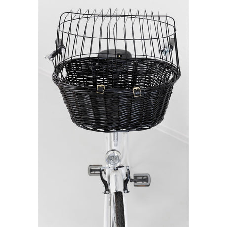 Hundefahrradkorb aus schwarzer Weide mit Gitter