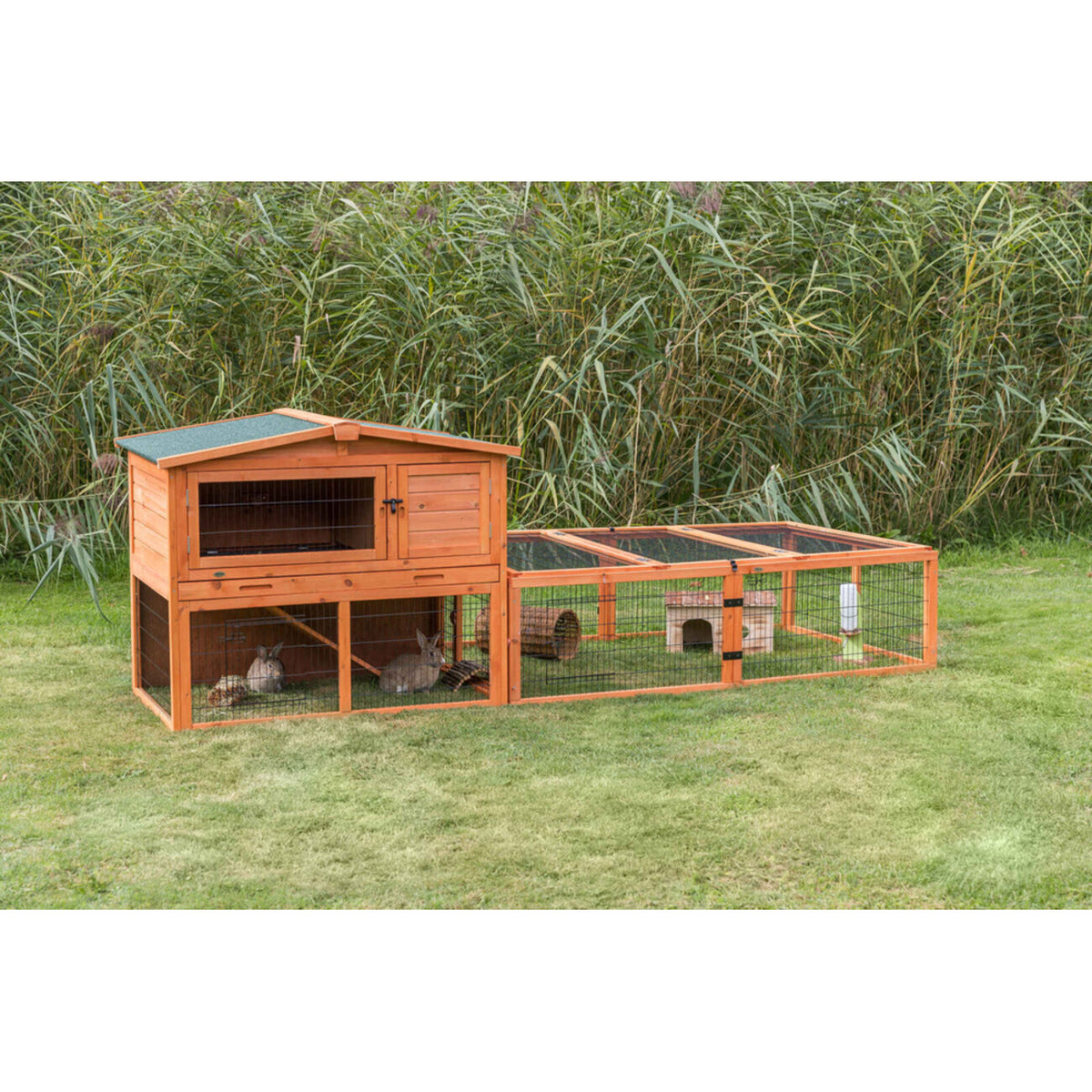 TRIXIE Freilauf mit Abdeckung für Kleintiere – Sicher & artgerecht! – 174 × 48 × 109 cm, braun