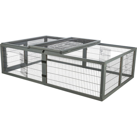 TRIXIE Freilauf mit Abdeckung für Kleintiere – Sicher & artgerecht! – 174 × 48 × 109 cm, grau