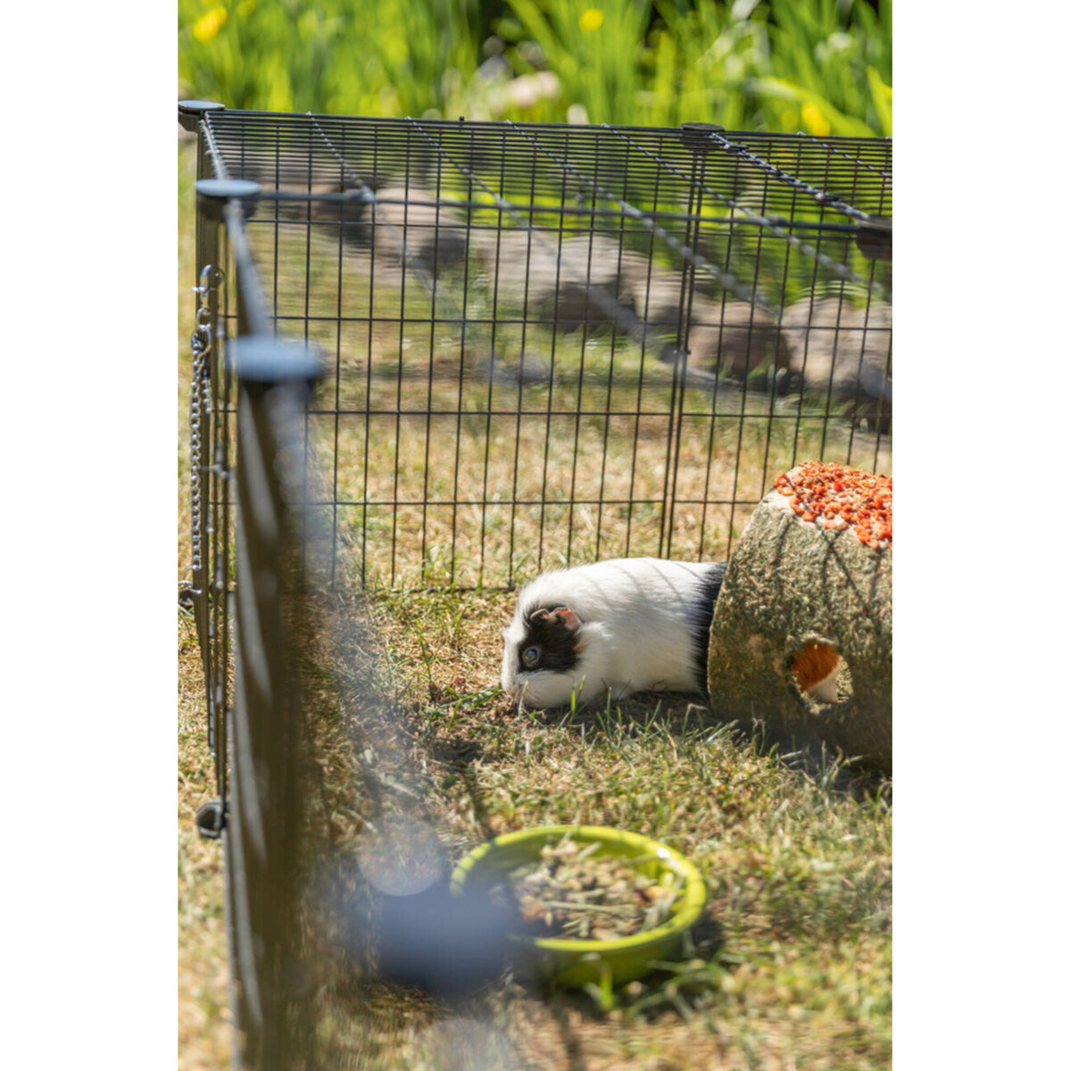 TRIXIE Freilaufgehege mit Abdeckung | Sicherer Auslauf für Kaninchen & Meerschweinchen – 152 × 38 × 72 cm, schwarz