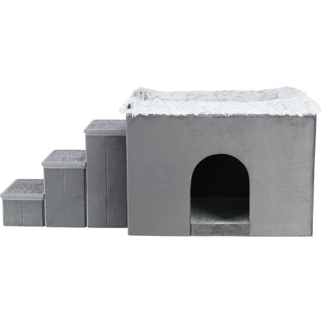 Hunde Beistellbett Harvey mit Treppe und Höhle