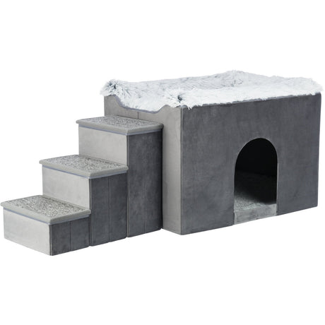 Hunde Beistellbett Harvey mit Treppe und Höhle
