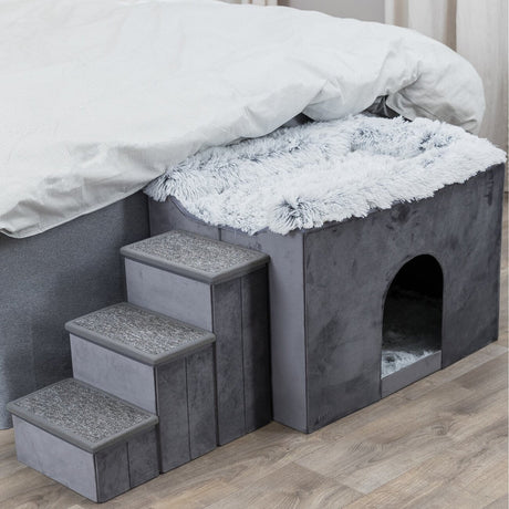 Hunde Beistellbett Harvey mit Treppe und Höhle